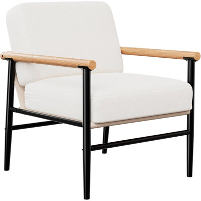 Beige Accent Chair, Modern Ergonomic Armchair with Thick Cushion & Iron Frame for Living Room Bedroom