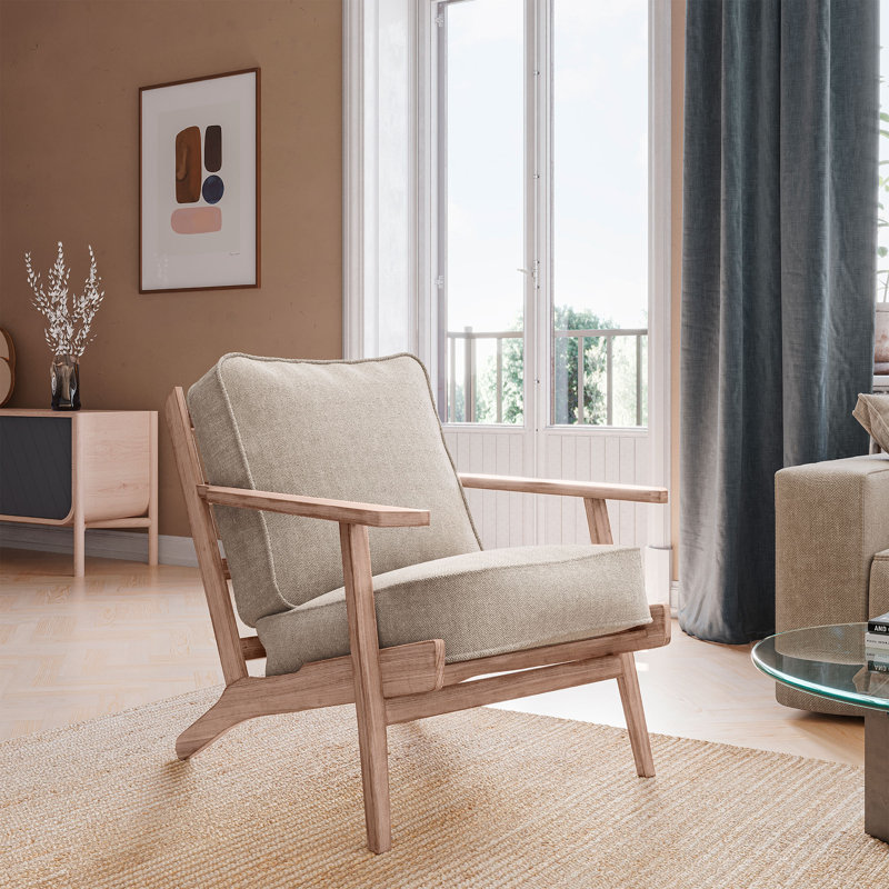 Dez 28.35" W Linen Armchair Upholstered, Natural/Gray