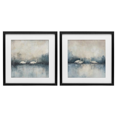 Still Waters And Soft Wings 2pc Framed Print Under Glass Set, design by Mona Grace