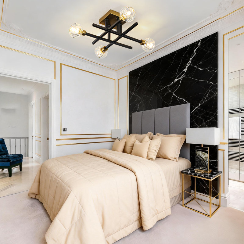 18.23 in. 4-Light Black & Gold Sputnik Semi-Flush Ceiling Light, Dimmable, Perfect for Living Room, Bedroom & Hallway