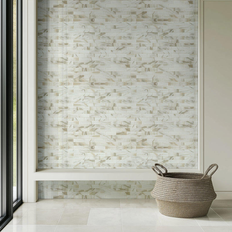 Subway 12 in. x 12 in. Glossy Glass Mosaic Wall Tile, Linen Glow