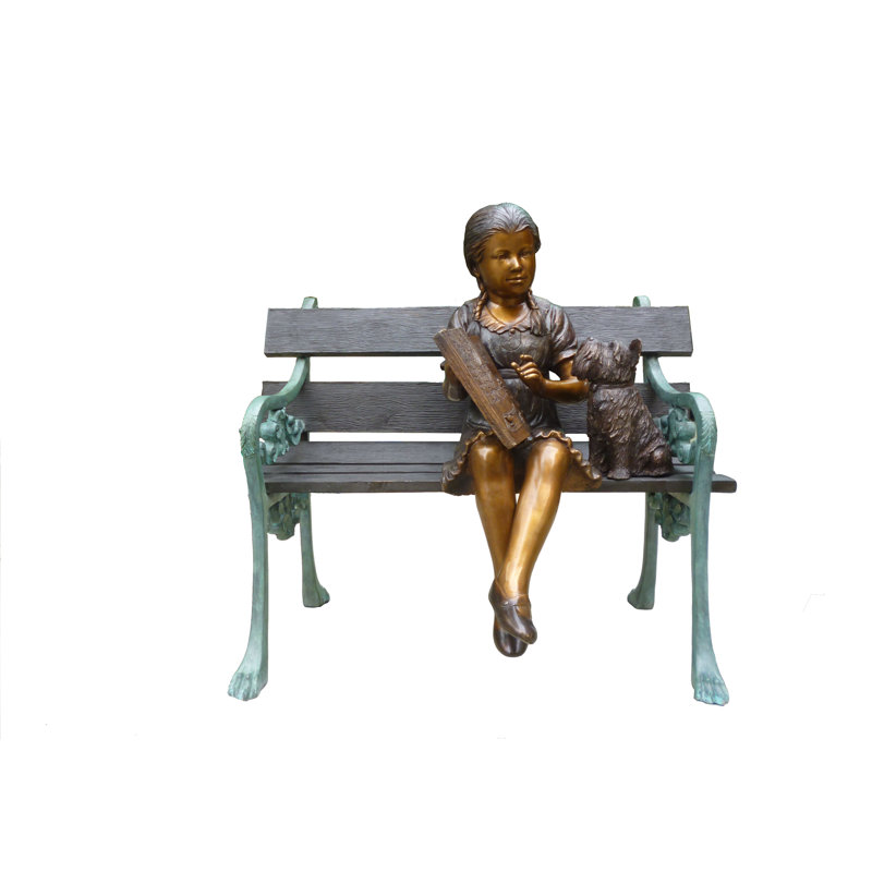 PETITE FILLE AVEC CHIEN SUR LE BANC