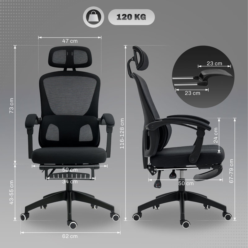 Mesh Office Chair with Headrest, Black, Black