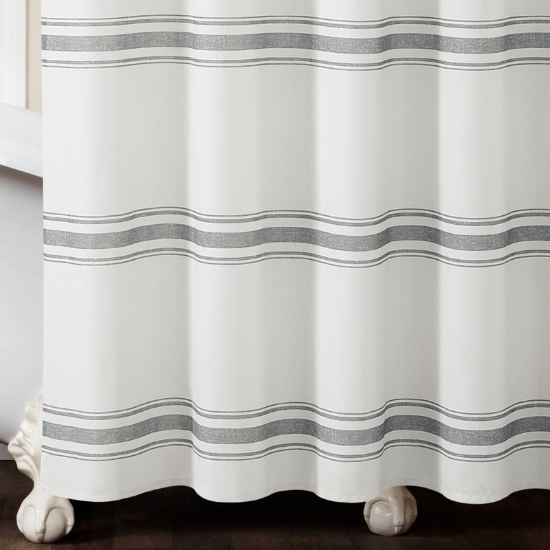 Gray and White Cotton Striped Shower Curtain