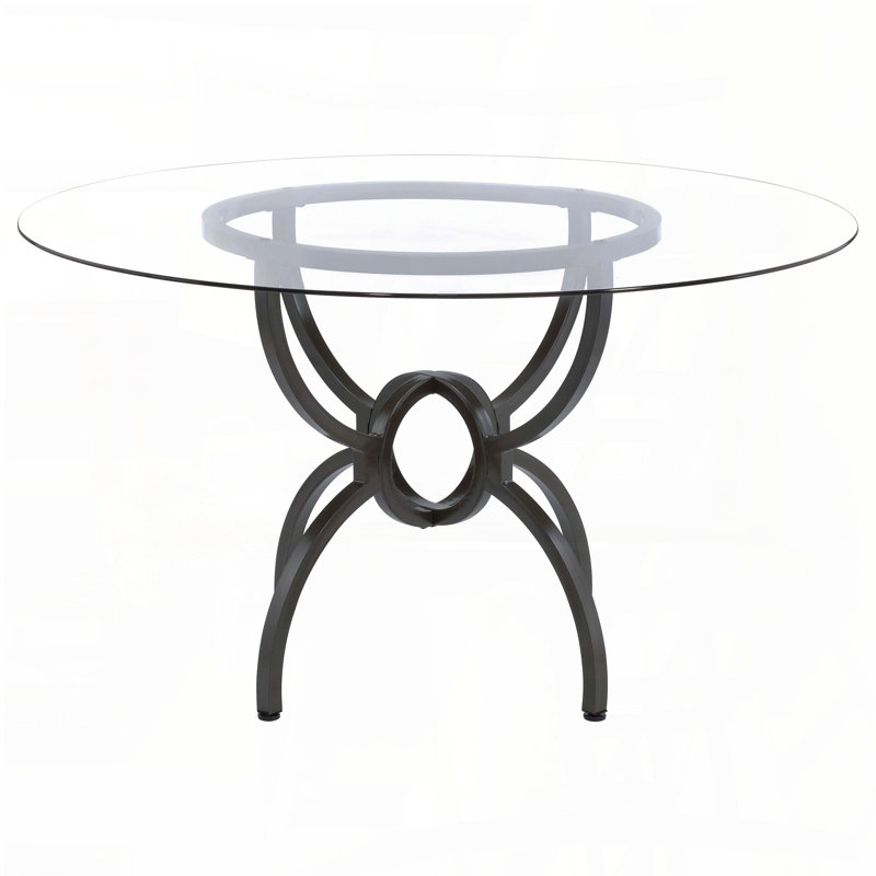 Table de salle à manger ronde en verre avec base sculpturale bronze industriel (48 po)