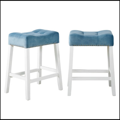 Ensemble de 2 tabourets à hauteur de comptoir en velours avec sièges capitonnés en selle Morovo, offrant confort et élégance pour les cuisines et les bars modernes