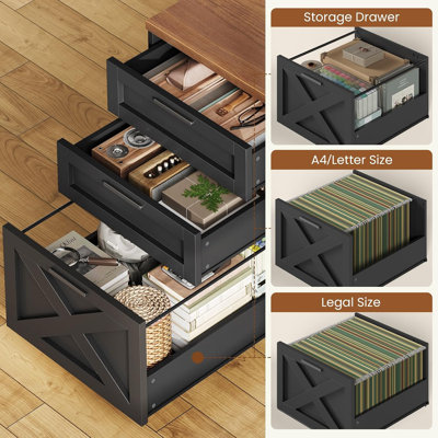 55.1" Farmhouse Desk Office Desk with Drawers Computer Desk With Storage Cabinet