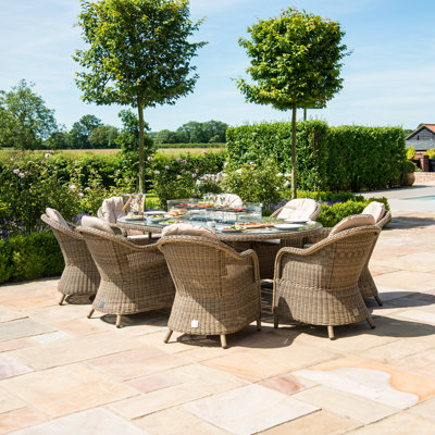 Balch 8 Seat Oval Rattan Fire Pit Dining Set