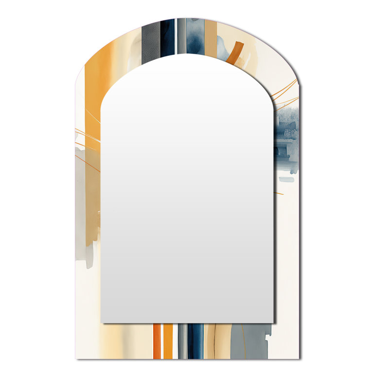 Modern Blue And Gold Abstract II - Abstract Irregular Shape Unique Mirror, Blue Asymmetrical Large Wall Mirror, Printed Metal Art
