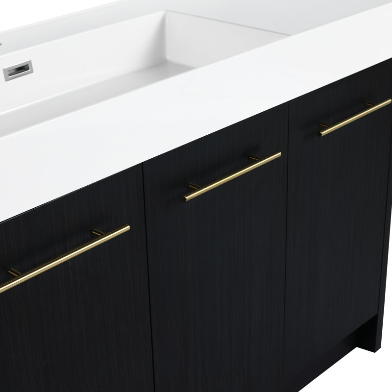 Meuble-lavabo moderne avec lavabo en résine et porte à fermeture amortie homologuée - Châtaignier noir 48 pouces (122 cm) - Étiquette d'homologation