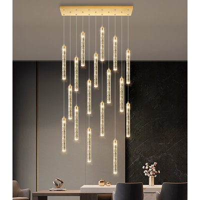 Lustre en cristal 17 lumières rectangulaire doré