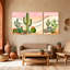 Cactus, paysage de désert de cactus avec motifs géométriques, ensemble de 3 impressions sur toile-721307578