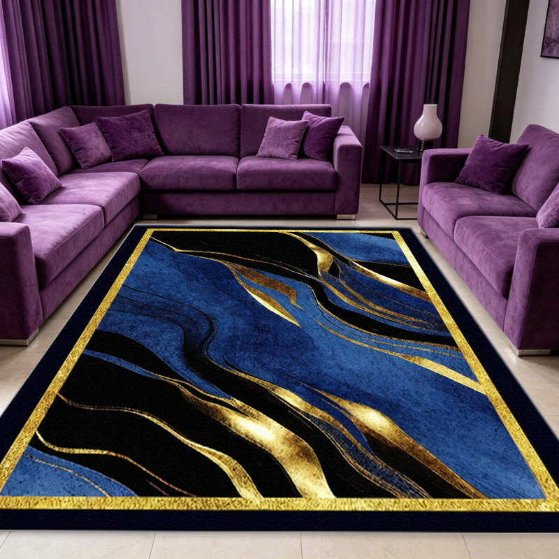 Blue Marble with Gold Accents   area rugs for Living Room, Soft and Comfortable, Suitable for all seasons, easy to maintain, machine washable Indoor floor mat, Under Table Farmhouse suitable for Bedroom, Dining Room, Study,  Balcony, Home Decor Patio