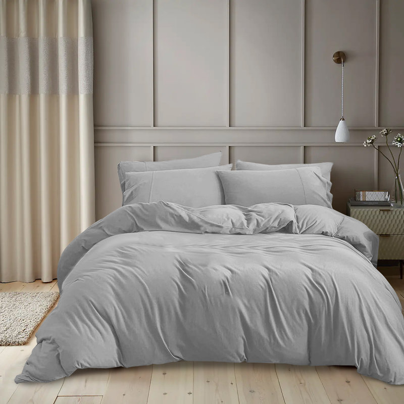Kiranjot Microfibre 200 TC Reversible Modern & Contemporary Duvet Cover Set With Pillow Cases, 137cm x 200cm, Charcoal