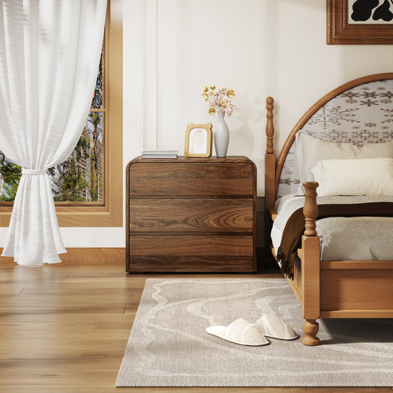 Otelia 28"W Mid-Century Modern Nightstand With 3 Storage Drawers