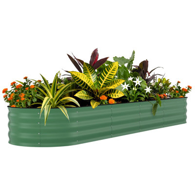 Jardin surélevé galvanisé 8 x 2 x 1,5 pi, boîte à fleurs ovale en métal robuste avec fond ouvert et bords sécuritaires