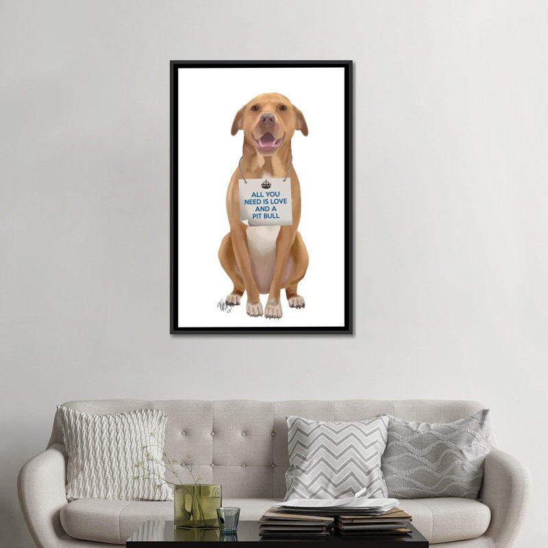 « all you need is love series : pit bull », reproduction d’impression sur toile, H 26 po x l 18 po x P 1,5 po, Pas de tapis