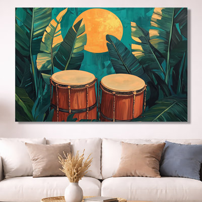 Tambours tropicaux au lever de la lune - Affiche encadrée Green Music