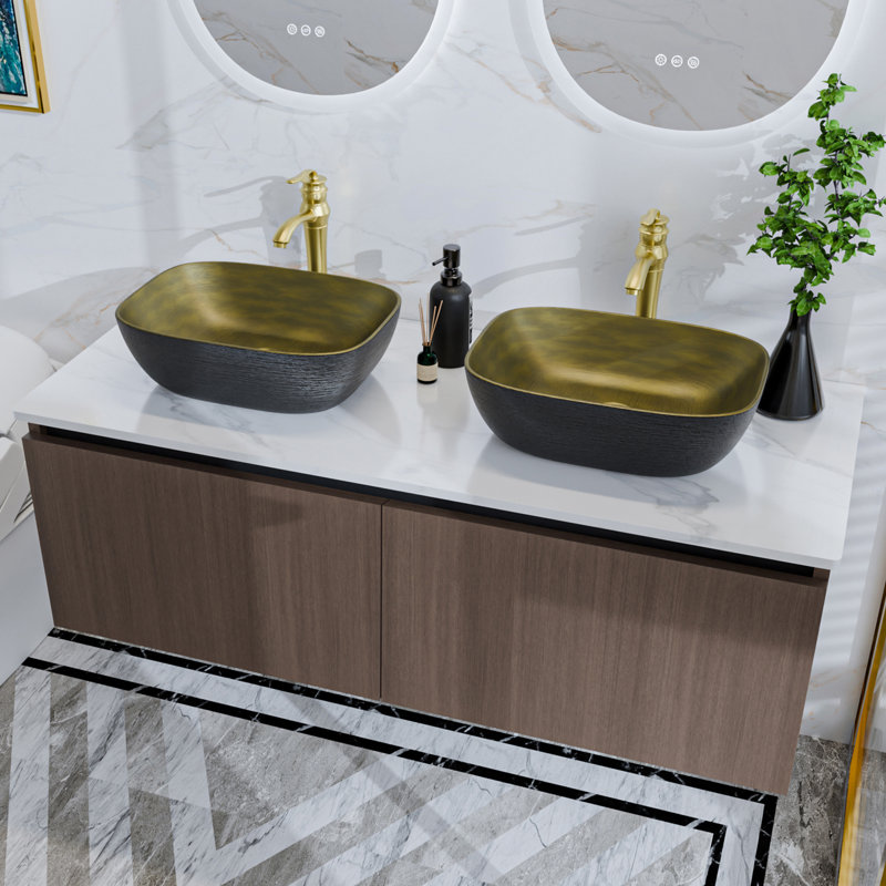 Ronique 120Cm Wall Mounted Double Bathroom Vanity Sink with Ceramic Basin, Faucet and Hoses