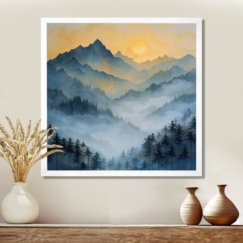 Gercas Misty Mountain Sunrise I - montagnes, art mural, Reproduction encadrée d'une seule photo, H 16 po x l 16 po, Blanc