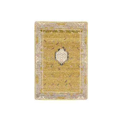 Tapis oriental jaune doré 2 pi 1 po x 3 pi 1 po Pinecone noué à la main pure laine