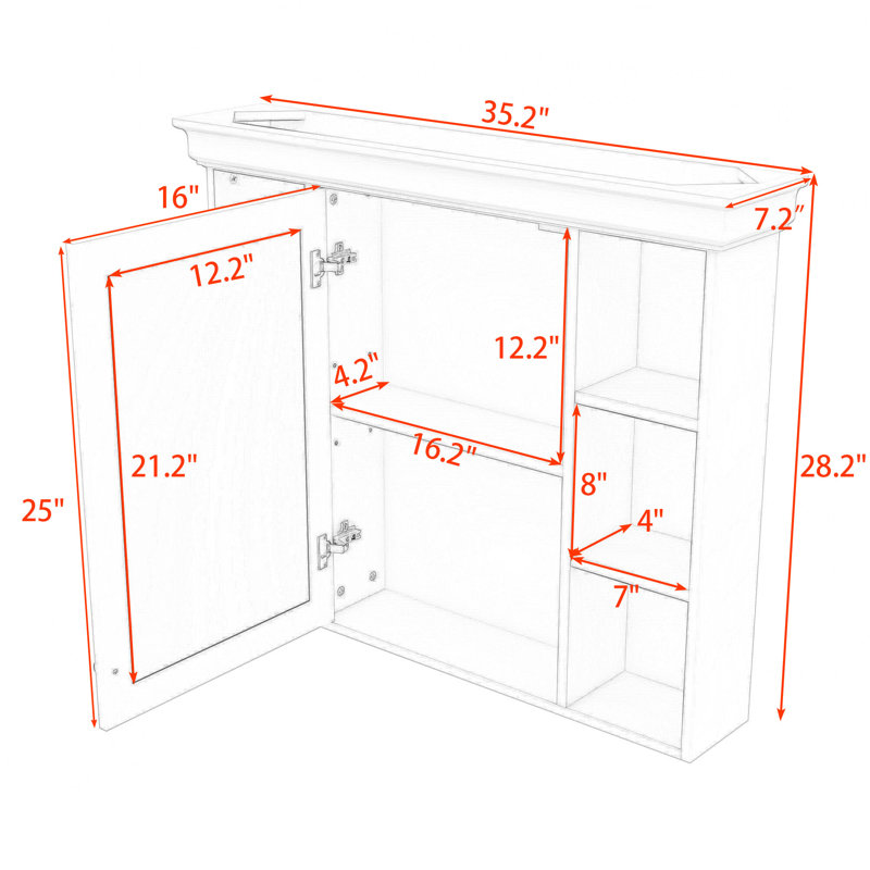 Elegant Bathroom Storage Cabinet with Mirror Door and 5 Open Shelves, White
