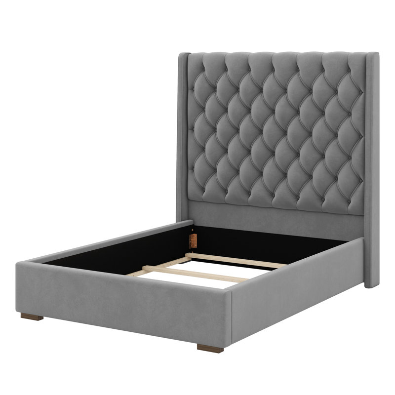 Tall Headboard Upholstered Bed With Handmade Deep Button Tufted, Queen