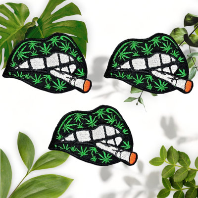 Marijuana Lips Trio Embroidered Patch Set Black
