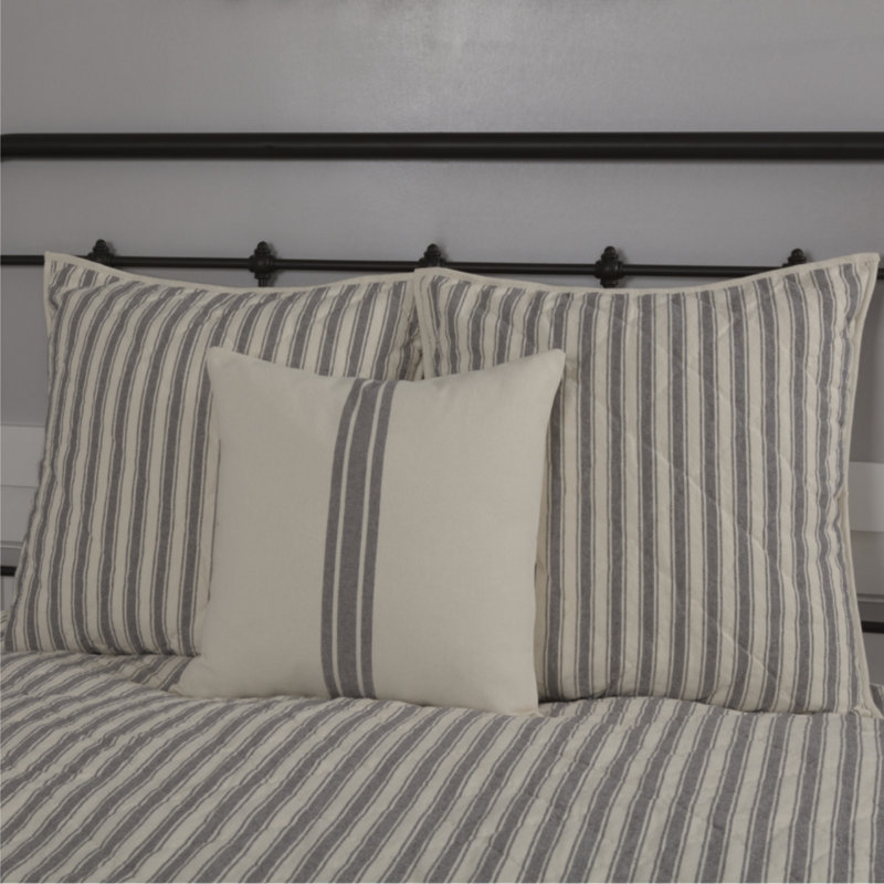 Market Place Gray Fabric Pillow Cover 20Lx20W, Square 20", Gray Striped