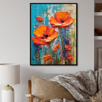 «Blossoming Red Poppes On Teal Sky I», reproduction sur toile
