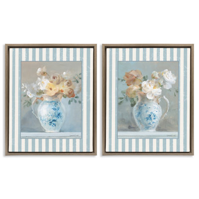 Ensemble de 2 cadres flottants Heirloom Bouquet on Stripes, design par Danhui Nai