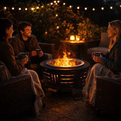 IAMSII 26" Smokeless Fire Pit 3x Airflow Triple-burn Stainless Steel Outdoor Wood Burning Fireplace With Grill Pan, Removable Ash Pan & Stand Included