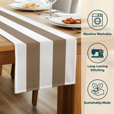 Khaki Striped Table Runner 108" x 14"