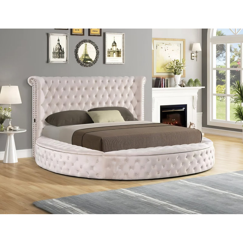 Lit plateforme tapissier Oona, Grand, Beige