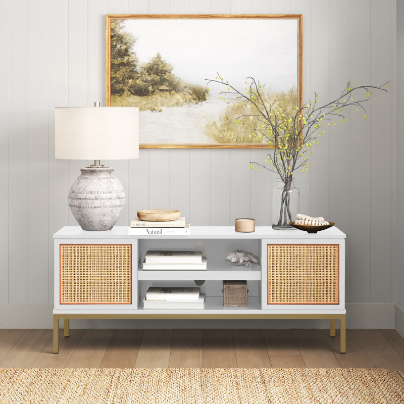 Prudhoe TV Stand for TVs up to 55", White/Natural