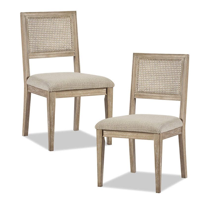 De 2 chaises de salle à manger, dossier en canne, assise rembourrée, base en bois massif, fabrication requise, assemblage requis, chaise 2 d'ombrage brune, structure souple, touche moderne