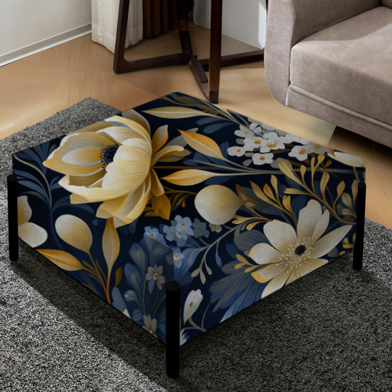 Grand repose-pieds carré floral Blue Oasis