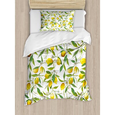 Nature Flowering Lemon Woody Plant Romance Habitat Citrus Fresh Background Duvet Cover Set -  Ambesonne, nev_31933_twin