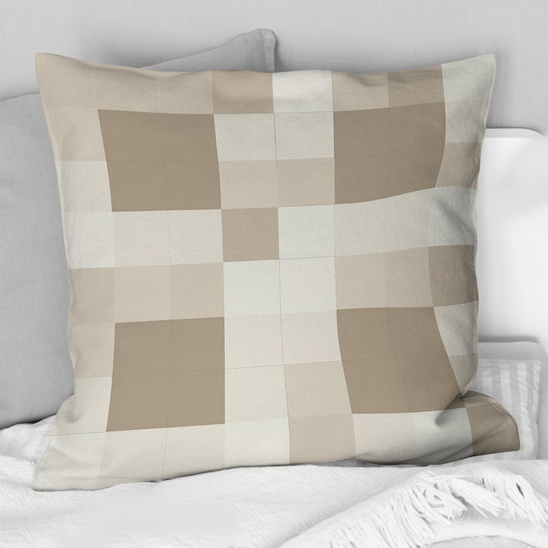 Coussin Beige crème moderne Gingham III - moderne, H 18 po x l 18 po