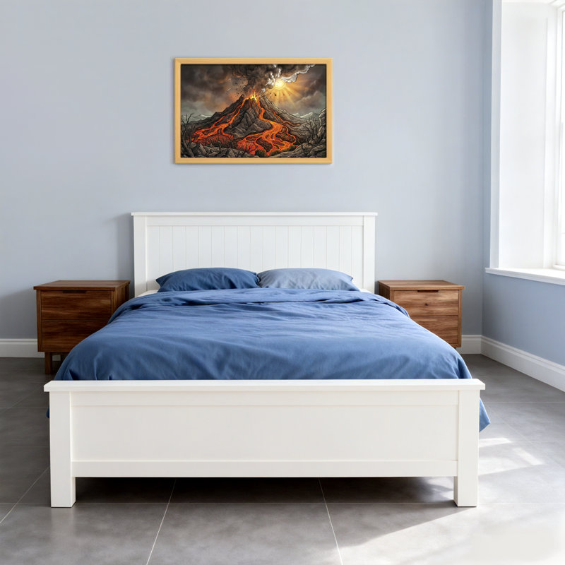 Éclosion volcanique, coulée de lave, montagne, coucher de soleil, ciel, nuages de cendres, 20" H x 30" W, Toile tendue