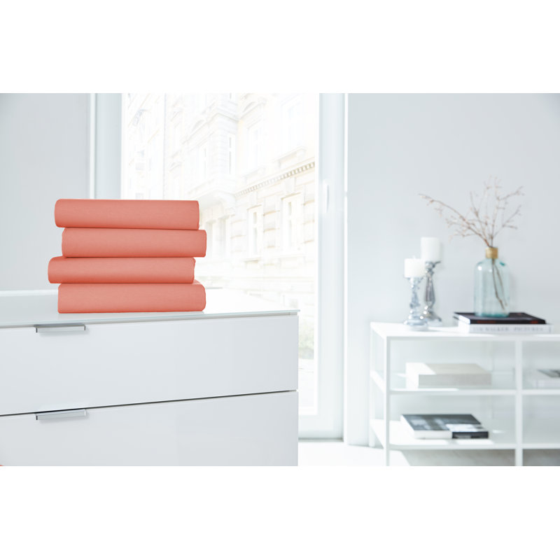 Cotton Blend Jersey Knit Fitted Sheet, 140-160 x 200-220 cm, Pink