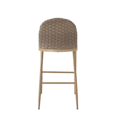 29.5" Farmhouse Barstools Set of 2,Upholstered  Armless Iron Counter Stools with rattan Backrest for Kitchen Dining Island Table,Brown+Beige