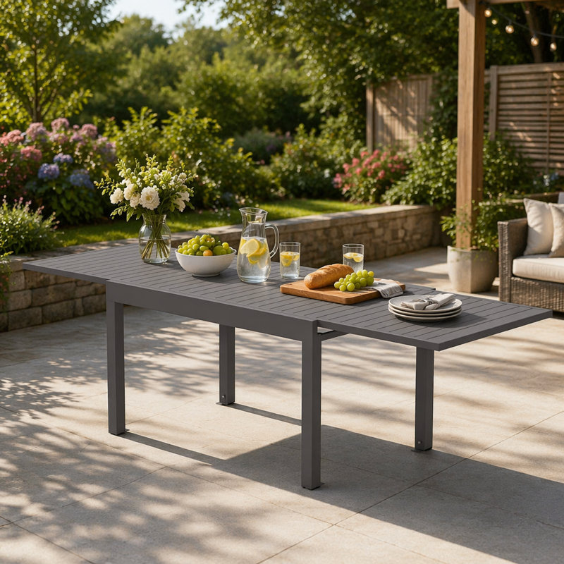 Grande table de salle à manger extensible d'extérieur réglable en métal et aluminium de 53 po à 106 po pour 6 à 8 personnes