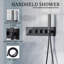 Système de douche thermostatique avec pomme de douche carrée ultra-mince de 10 po, jets de corps et douche à main-113407219