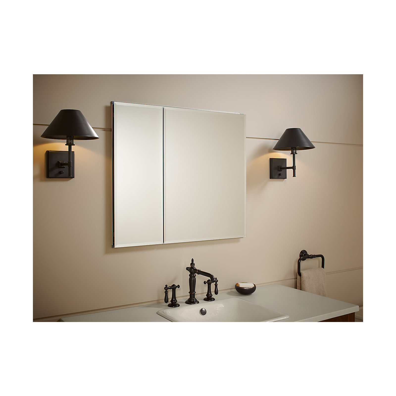 CLC Aluminum Two-Door Medicine Cabinet With Mirrored Doors, Beveled Edges, 26" H x 25" W x 5" D