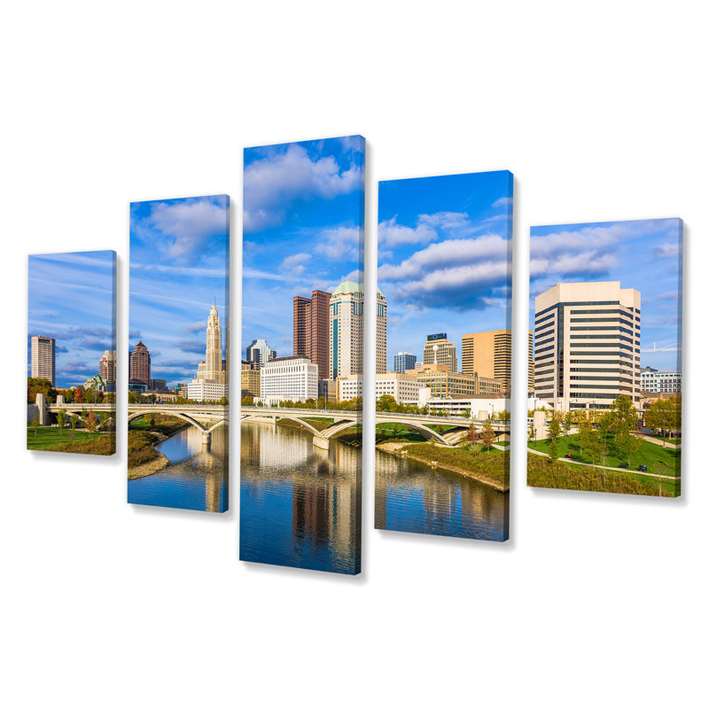 «Columbus Ohio Skyline - Cityscapes Wall Art Living Room» - 5 panneaux