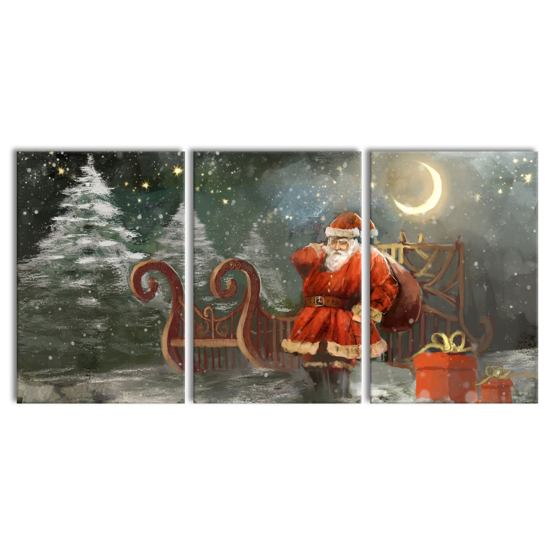 Santa Claus with Gifts 3-Piece Photograph Set on Canvas