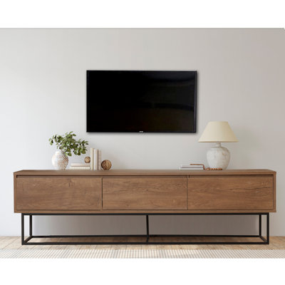 Modern Industrial TV Stand with Metal Frame, Walnut & Black, 70.9 w x 10.63 h x 15.7 d inches | 100% Melamine Coated Particle Board, Thickness: 0.7 inches | Wall-Mountable, Multiple Shelves, Stylish & Functional Design