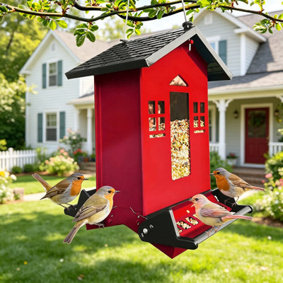 Squirrel Proof Bird Feeder For Outdoors, 6LBS Large Hanging Metal Bird Seed Feeder, Weight-Activated Perches Wild Birdfeeder For Blue Jay, Cardinal, And More