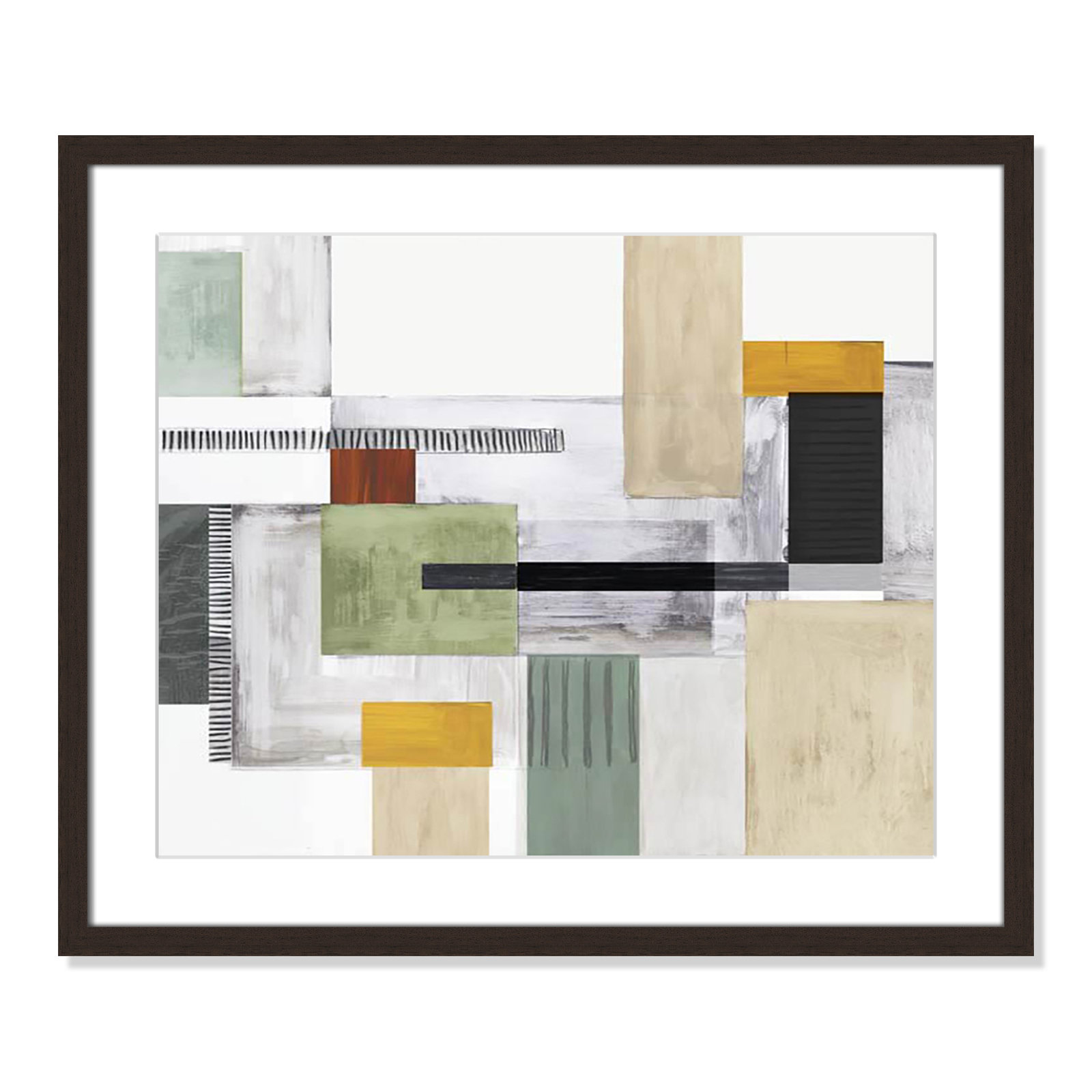 Playful Blocks Print by Tom Reeves, 21.5" H x 25.5" W x 1.25" D, Walnut Box Picture Framed, White